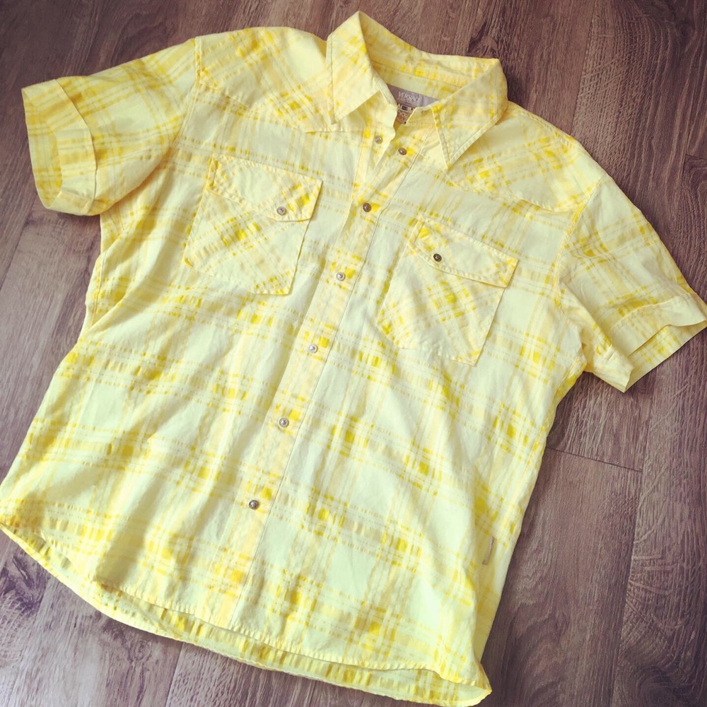 Vintage Versace Mens Yellow Button Down 1973 XL